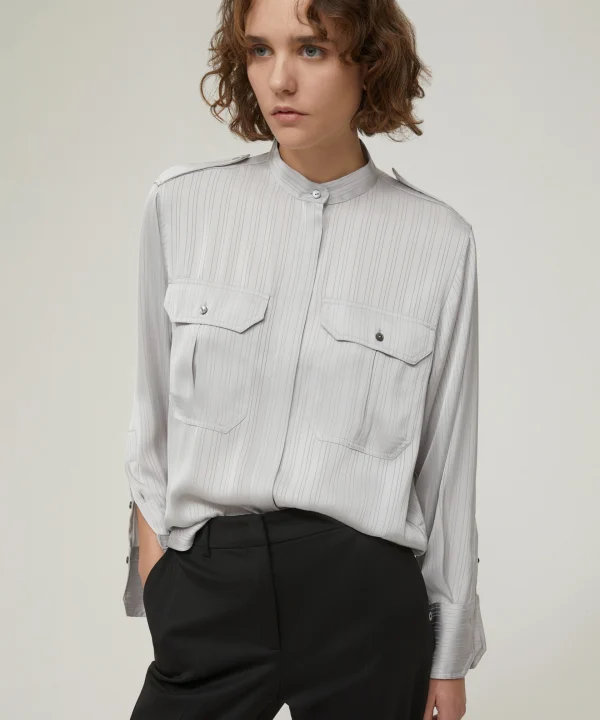 Camicia in raso con texture a righe