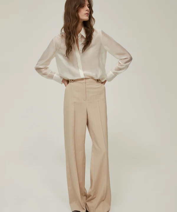 Pantaloni in gabardine gessato lamé