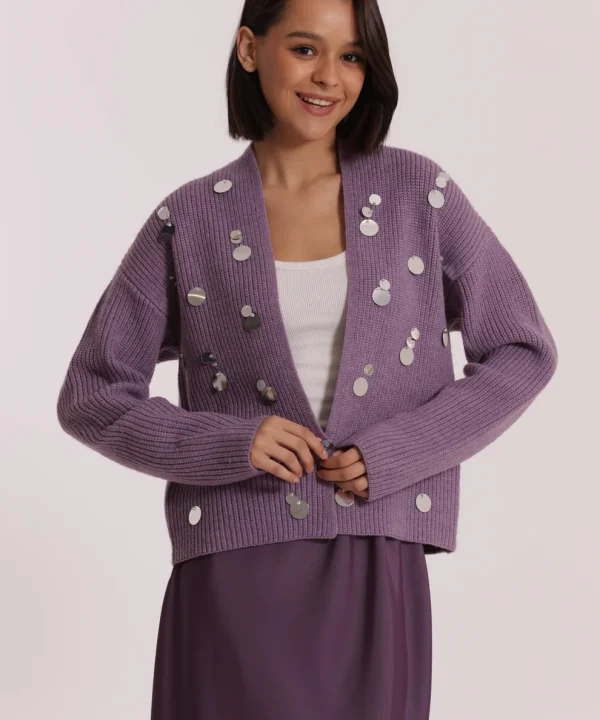 Maglia cardigan con strass