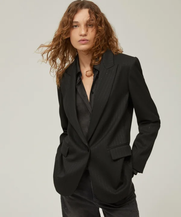 Blazer gessato con paillettes